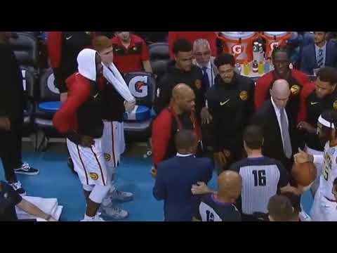 Russell Westbrook Gets Confronted & Checked By Vince Carter After Throwing Ball At Hawks Bench!