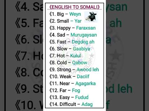 ENGLISH TO SOMALI VOCABULARY LESSON.