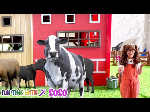 Farm Animals for Kids | Soso Shrinks to Her Farm Playset and Meets Real Animals!