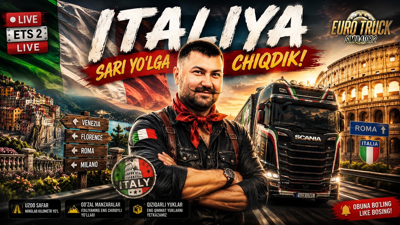 🇮🇹 ITALIYA SARI YO‘LGA CHIQDIK! 🚛– EURO TRUCK SIMULATOR 2 (Jonli Efir!)