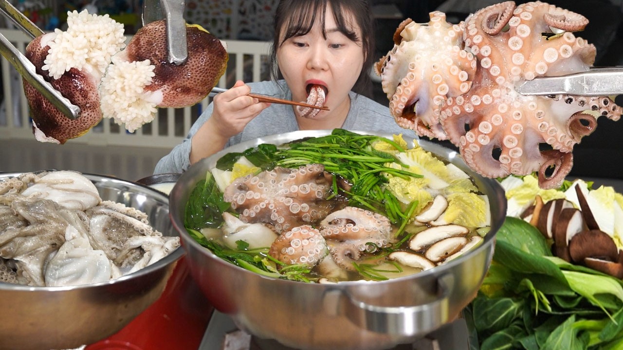 문어❌알 가득한 제철 알배기 쭈꾸미 샤브샤브와 막걸리 먹방🐙마무리는 먹물칼국수 MUKBANG