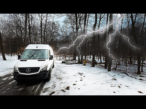 Winter Thunderstorm Camping ⛈️ & Eggs Benedict 🍳