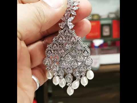 Diamond Look Studded With Baguette & A++ cubic zircons Pure White Oval Shapes Droplets Danglers