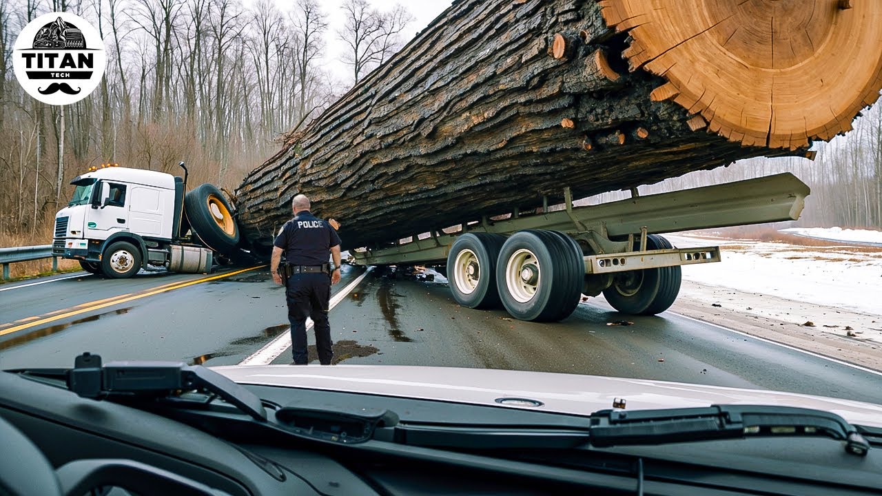 Extreme Dangerous Big Logging Wood Truck Driving Skill | Fastest Chainsaw Cutting Tree Machines #17