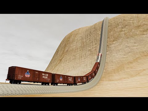 Impossible Hill Climb Rail Tracks Vs Train Crossing - BeamNG.Drive