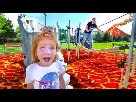 ESCAPE the LAVA MONSTER! The Floor is Lava Challenge at a New Park with Mom! (follow the trail game)