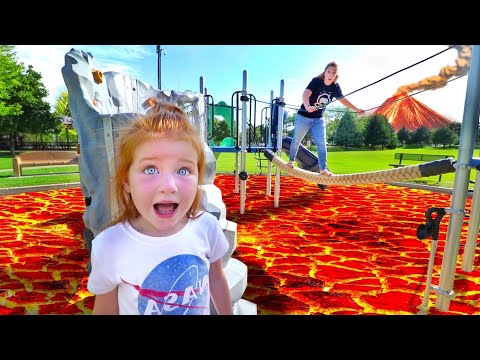 ESCAPE the LAVA MONSTER! The Floor is Lava Challenge at a New Park with Mom! (follow the trail game)