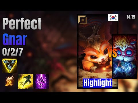 Perfect Top Gnar vs Heimerdinger lol KR solo rank Highlight 14.19