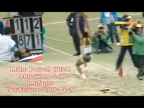 Mike Powell (USA) long jump 8.71 meters Sestriere 1991-07-31.