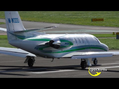 Blue/Green Cessna Citation Bravo 550 M-WOOD - Beautiful Sunny Take off - Gloucestershire Airport