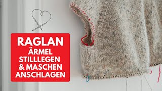Raglan: Put the sleeves aside & cast on new stitches 🧶 Knitting tutorial for beginners