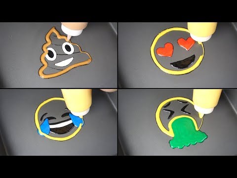Emoji Pancake Art - Poop, Heart Eyes, Tear Face, Vomit
