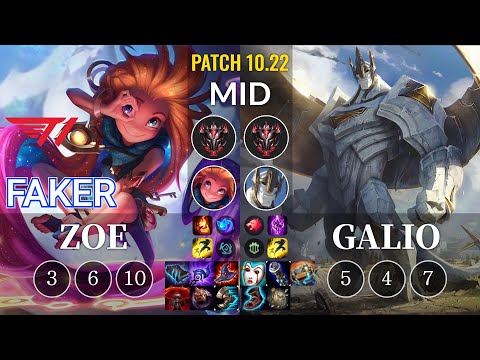 T1 Faker Zoe vs Galio Mid - KR Patch 10.22