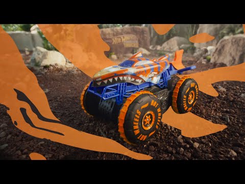 Хот Уилс Монстр Трак 1:15 Hot Wheels Monster Trucks Tiger shark climber JFR39 3 режима игры Grip Action Tires и подвижный хвост - фото 1 - id-p2916031947