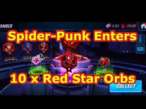 Spider-Punk Enters | 10 x Red Star & 2 x Elite Red Orbs | Marvel Strike Force - FTP