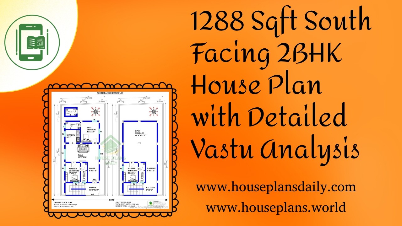 1288 Sqft South Facing 2BHK House Plan with Detailed Vastu Analysis