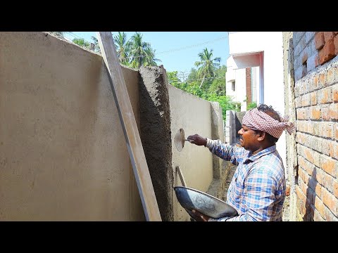 Hollow Blocks|Compound Wall Piller Plastering With Skills on House|Plastering  Techniques of wall