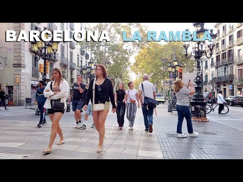 BARCELONA no outono | Passeio a pé pela RAMBLA | Outubro 2023 ESPANHA 4K