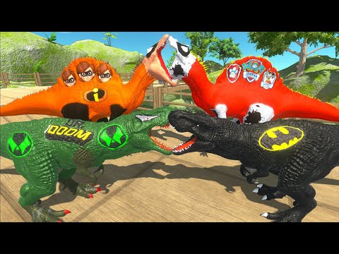 DR DOOM T-REX & ELASTIGIRL SPINOSAURUS VS PAW PATROL DEATH CLIMB - ANIMAL REVOLT BATTLE SIMULATOR