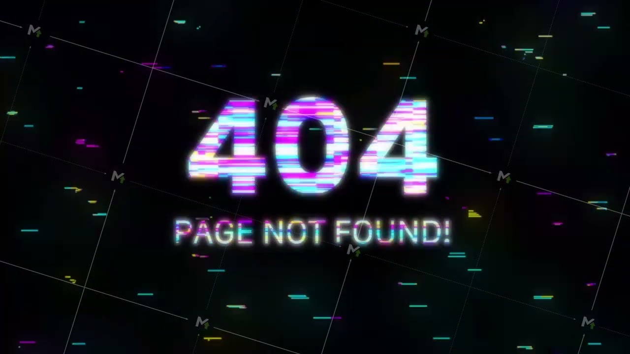 Error with glitch effect on screen. Error 404 page not found. Motion graphics.