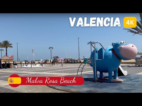 The greatest fine-sand beach in Valencia - Malva Rosa. Bus ride to the beach in 4K