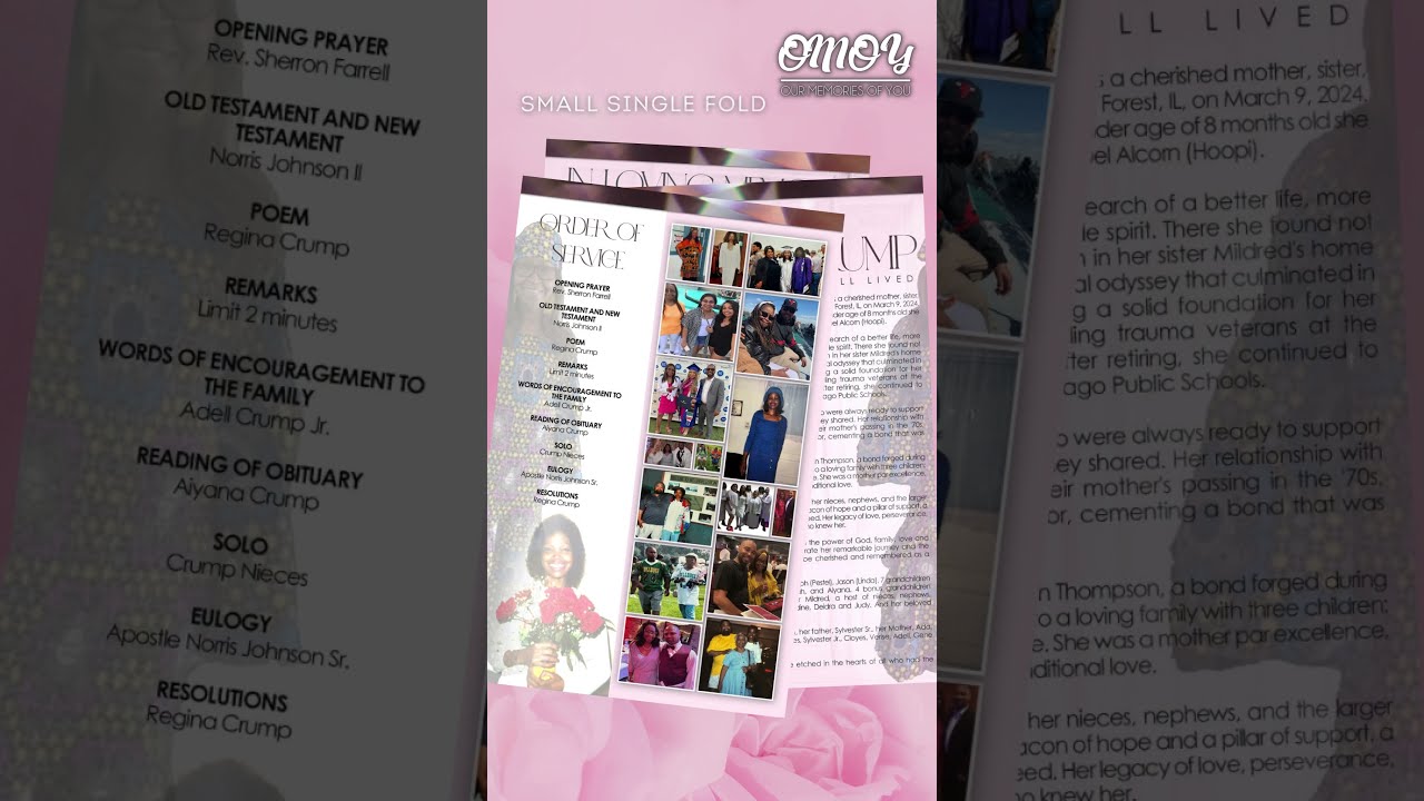 Phyllis Ann Crump Funeral Program Design - Small Single Fold