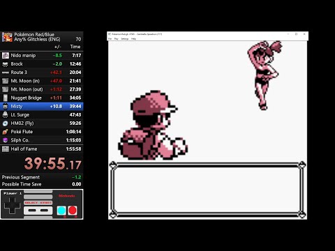 Pokemon Red any% Glitchless #5 (1:54:19) - sub 1:55!
