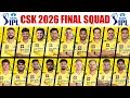 IPL 2026 Chennai Super Kings Full Final Squad CSK Team 2026 Players List CSK 2026 Squad