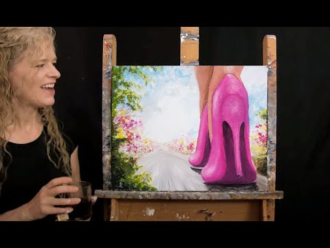 Learn How to Paint WALK A MILE IN HER SHOES with Acrylic - Paint & Sip at Home-Step by Step Tutorial
