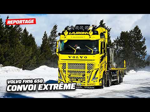 650 ch en montagne : ce Volvo FH16 transporte une dameuse !