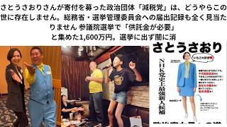 さとうさおりさんが寄付を募った政治団体「減税党」は、どうやらこの世に存在しません。総務省選挙管理委員会への届出記録も全く見当たりません 参議院選挙「供託金が必要」集めた1,600万円。選挙に出ず闇に消