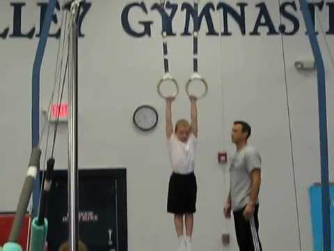 Nick's first gymnastics competition on Rings.  Score was a 9.600