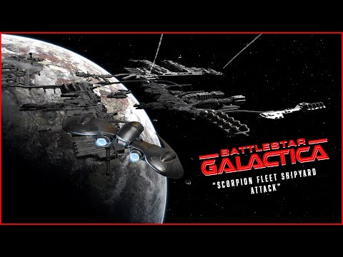Battlestar Galactica: Cylon Raider Missile Barrage - Scorpion Fleet Shipyards 3D Animation
