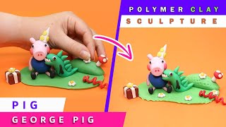 Sculpting george pig and dinosaur (peppa pig) diorama with polymer clay, the full figure action