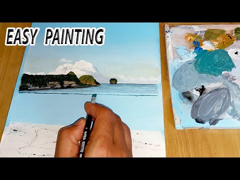 Easy Seascape Painting Tutorial for Beginners | Tropical Paradise Beach Painting | For Beginners