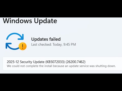 Fix Windows 11 Update KB5072033 Error Could Not Complete Install Update Service Was Shutting Down
