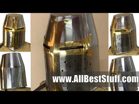 Watch YouTube Video for Medieval Crusader New Templar Helmet with Mason's Brass Cross