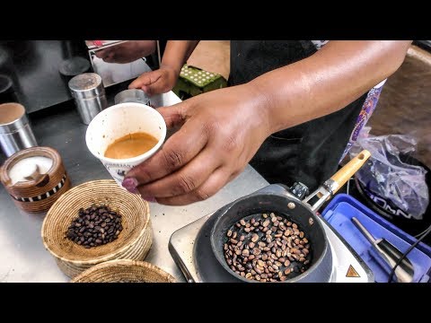 Hand Roasted Coffee From Ethiopia Tasted and Smelled in Camden Town. Street Food of London
