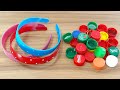 HAIR RUBBER BANDS & PLASTIC BOTTLE CAPS CRAFTING | AMAZING WALL DECORATION IDEA 2020