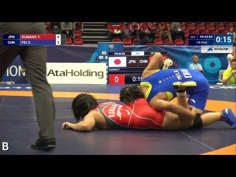 1/8 FW - 59 kg: Y. KUMANO (JPN) df. X. PEI (CHN), 9-6