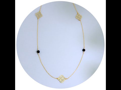 Colier Aur Galben 14k cu Elemente Geometrice si Onix Negru Natural - Contrast Modern