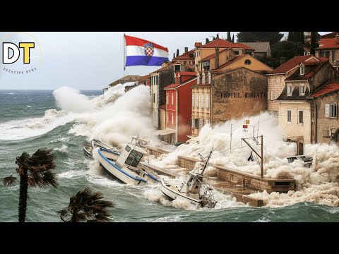 Croatia in Chaos Today! Violent storm and Huge Waves Sink Boats in Rovinj,Istria!