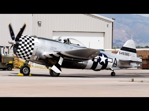 Rare P-47 Thunderbolt engine startup, run up, taxi, low pass at Colorado Springs KCOS WW2