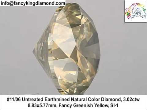3.02ct 8.83mm Untreated Natural Fancy Greenish Yellow Color Diamond Round Loose