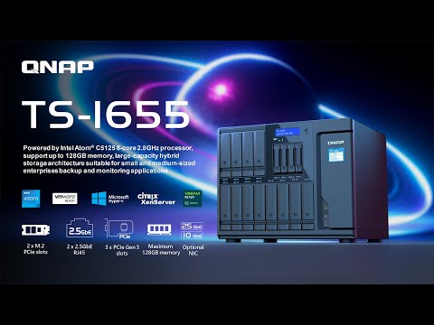 TS-1655 hybrid storage with Intel Atom C5125 for SMB backup & surveillance, supporting QTS/QuTS hero