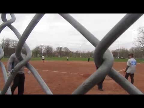 NBC Sports vs Indeed - Softball - Top 1st - Part 1 - Eric Poellot lead-off Home Run - 4-29-14