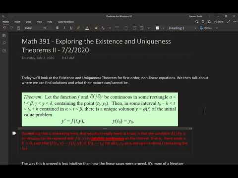 Math 391 1XC Lecture 14 - EUT for first order nonlinear ODEs; Intervals of solutions; Series Review