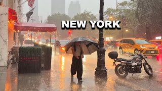 New York City Heavy Rain Walk 4K NYC Sever Thunderstorm Manhattan Flash Flood Warning