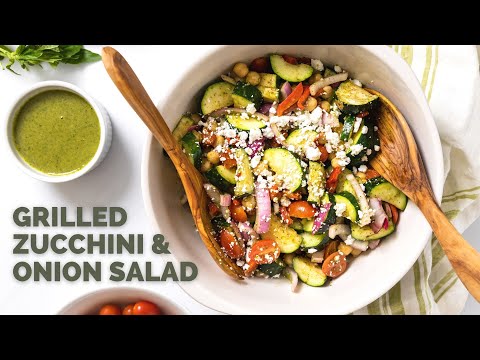 Grilled Zucchini and Onion with Basil Dressing