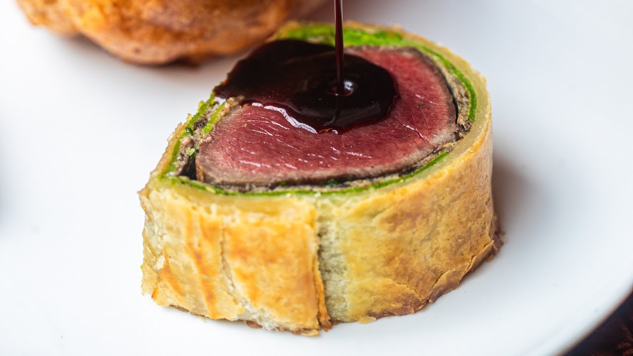 Beef Wellington with Chicken Mousse, Mushroom Duxelles and Herb Crepes